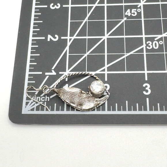 Artisan Sterling Silver CZ Earrings Leaf Modernist Artistic 2" - Picture 6 of 7